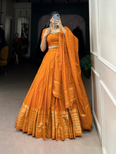 Orange Color Plain With Zari Weaving Work Chanderi Lehenga Choli