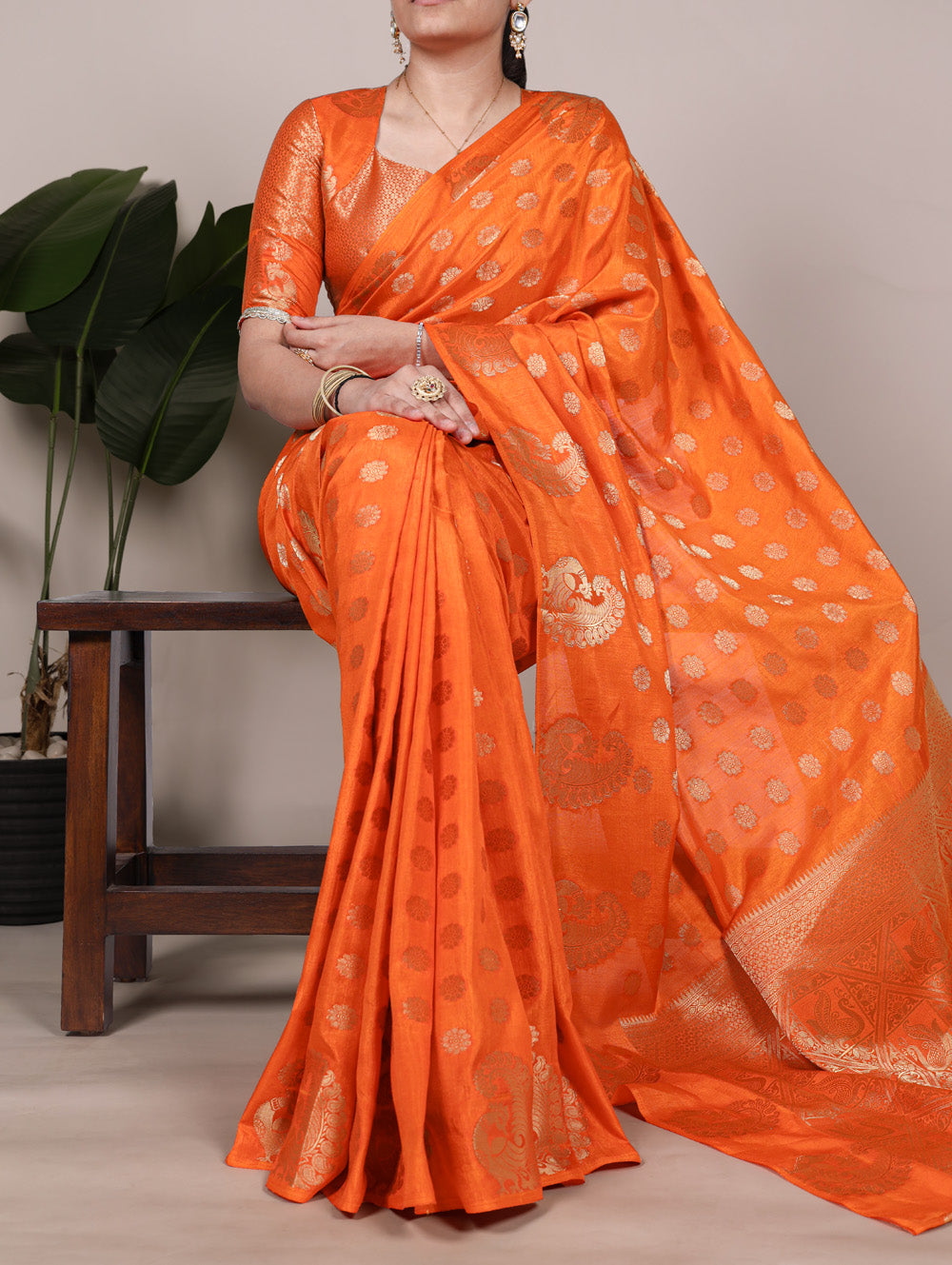 orange roop silk saree with zari weaving