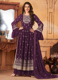 Palazzo Pants Design Faux Georgette Embroidered Suit In Purple
