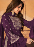 Palazzo Pants Design Faux Georgette Embroidered Suit In Purple