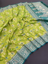 Parrot Green Banarasi Silk Saree for Wedding | Soft Silk Zari