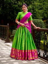 Parrot Green Poly Cotton Lehenga with Zari Weaving