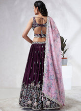 Party Wear Burgundy Poly Georgette Zarkan And Sequins Work Lehenga