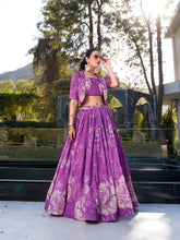 Purple Floral Print Tussar Silk Co-ord Set lehenga Choli