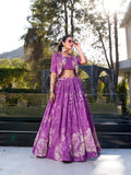 Purple Tussar silk floral print lehenga choli