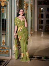 Georgette saree with pearl lace and zari details