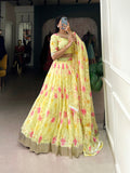 Semi-stitched yellow lehenga for weddings