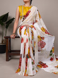 White floral print chiffon saree