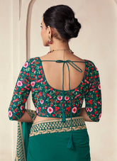 Party Wear Oganza zari Sequins Work Indian Saree In Green