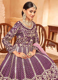 Party Wear Purple Art Silk Indian Anarkali Dress