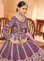 Party Wear Purple Art Silk Indian Anarkali Dress