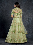 Party Wear Silk Lehenga With Diamond and Zari Work In Pista Green