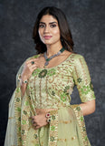 Party Wear Silk Lehenga With Diamond and Zari Work In Pista Green