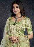 Party Wear Silk Lehenga With Diamond and Zari Work In Pista Green