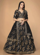 Party Wear Silk Sequins and Dori Work Lehenga For Indian Wedding In Black