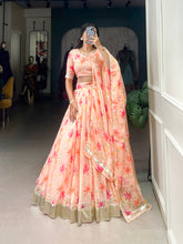 Peach floral lehenga with lace border
