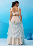 Cream sky fusion outfit with beads embroidered cape