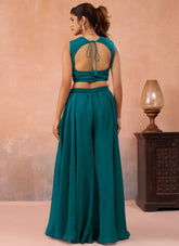 Morpeach organza indo western set with embroidered flared cape