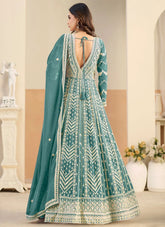 Elegant pastel sea green mehndi wear Anarkali suit