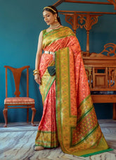 Patola Banrasi Silk Saree With meenakari in Peach