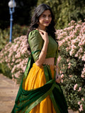 Yellow Kanchipuram unstitched blouse fabric