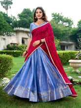 Royal blue Kanchipuram lehenga choli with zari weaving