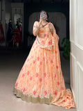 Peach Lehenga with Embossed Lace Design