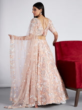 Peach Color Organza Sequins and Zarkan Embroidered Lehenga