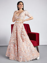 Peach Color Organza Sequins and Zarkan Embroidered Lehenga
