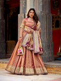 Peach Color Wedding Wear Simmer Organza Lehenga