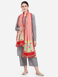 Peach Floral Embroidered Khadi Linen Festive Dupatta