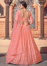 Peach Georgette Thread with Sequince Embroidered Wedding Lehenga Choli