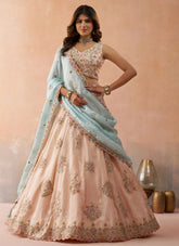 Peach Tissue Bridal Lehenga | Sequins & Zari Embroidery