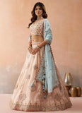 Peach Tissue Bridal Lehenga with Sequins and Zari Embroidery