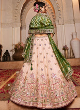 Peach Tissue Designer Bridesmaid Lehenga with Embroidered Dupatta