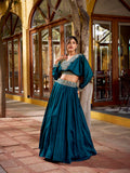 Peacock Blue Color Thread Embroidery Vichitra Silk Co-ord Set