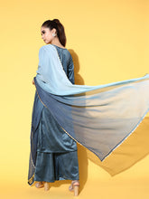 Peacock Blue Velvet Kurta and Palazzo Ensemble for Women