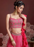 Pink and Gold Embroidered Lehenga Choli Set with Threadwork Dupatta