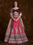 Pink Art Silk Thread, Zari & Dori Work Lehenga with Velvet Blouse