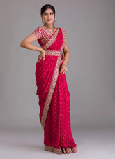 Pink Bandhani Print Georgette Indian Saree with Embroidered Border