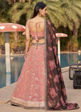 Pink Brown Georgette Thread Work Bridesmaid Lehenga