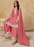 Party wear pink Chinnon silk palazzo suit set