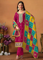 Pink Chinon Silk Pakistani Embroidered Suit