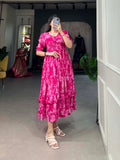Pink Color Floral Print Georgette Dress