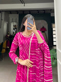 Pink Color Leheriya print With Lace Touch Up Georgette Gown