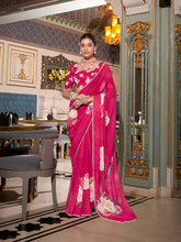 Pink printed saree with zari border