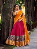 Pink printed lehenga with stitched blouse