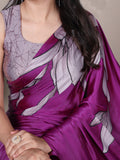 Satin silk floral saree for festive wear