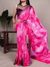Pink Color Printed Satin Silk Saree