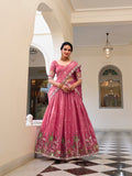 Pink gold crush lehenga choli with sequins embroidery